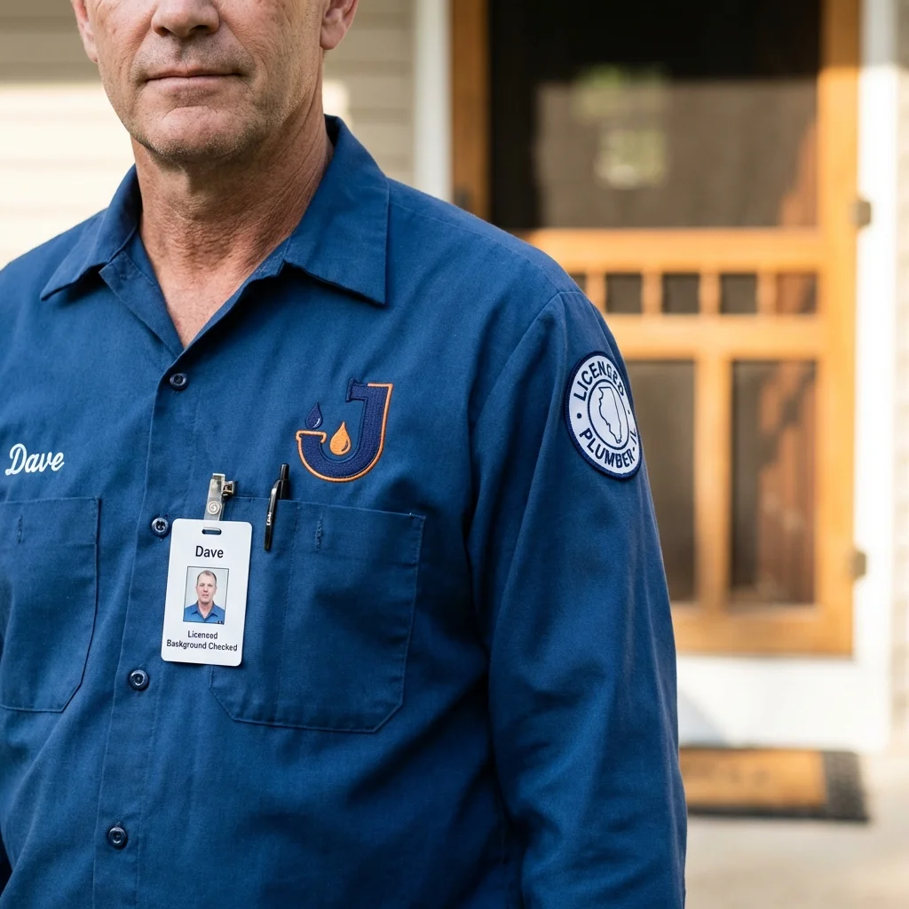 Licensed plumber showing ID badge in Corsicana, TX