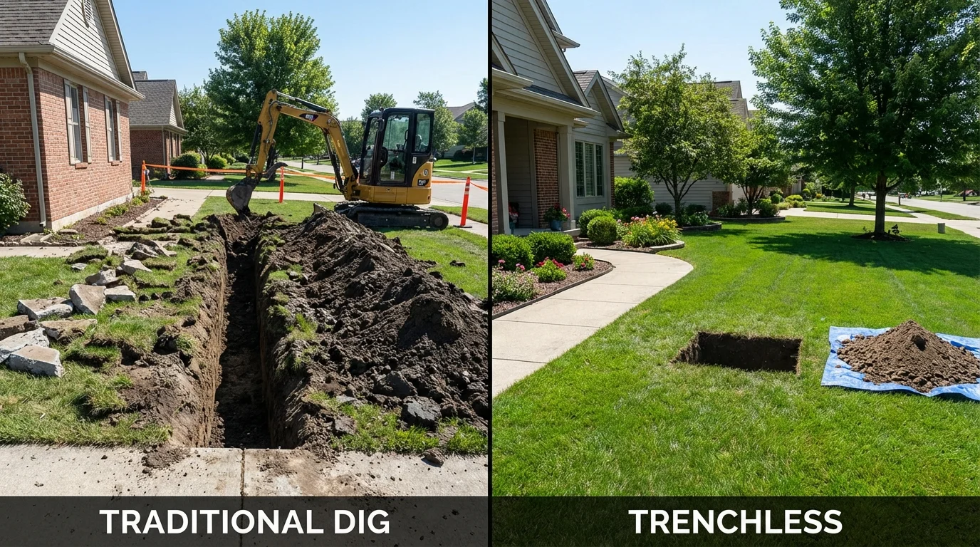 Trenchless sewer repair with minimal yard damage versus traditional excavation in Corsicana, TX